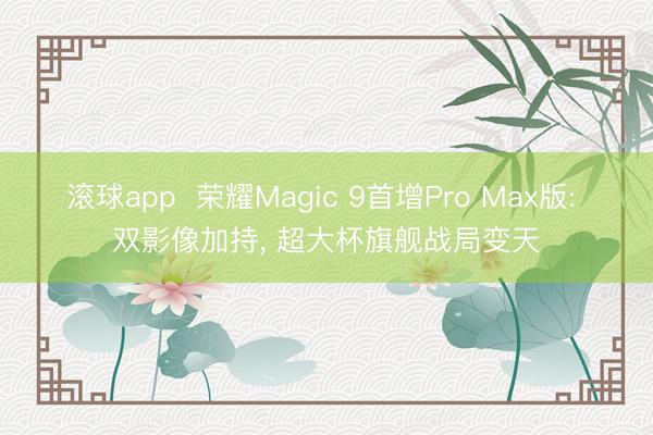 滚球app  荣耀Magic 9首增Pro Max版: 双影像加持， 超大杯旗舰战局变天