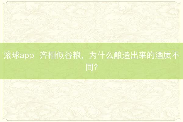滚球app  齐相似谷粮，为什么酿造出来的酒质不同？