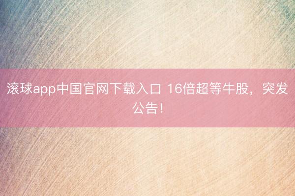 滚球app中国官网下载入口 16倍超等牛股，突发公告！