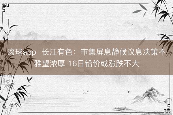 滚球app  长江有色：市集屏息静候议息决策不雅望浓厚 16日铅价或涨跌不大